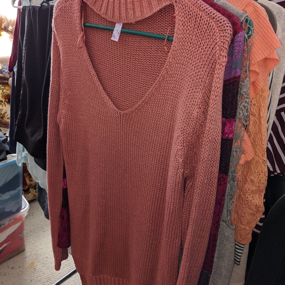 Loose weave, medium weight sweater salmon color